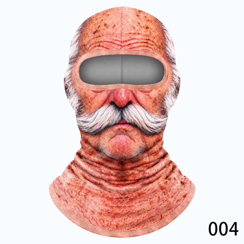 Masque de ski rigolo Tonton Marcel Yano Mask, cagoule imprimée crâne chauve et grosse moustache