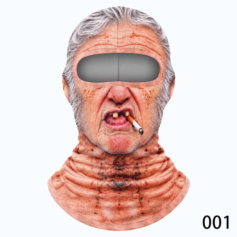 Masque de ski rigolo Tonton Jo Yano Mask, cagoule imprimée vieux monsieur aux cheveux gris avec cigarette