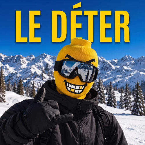 Masque de ski tête jaune Le Déter – grand sourire serré