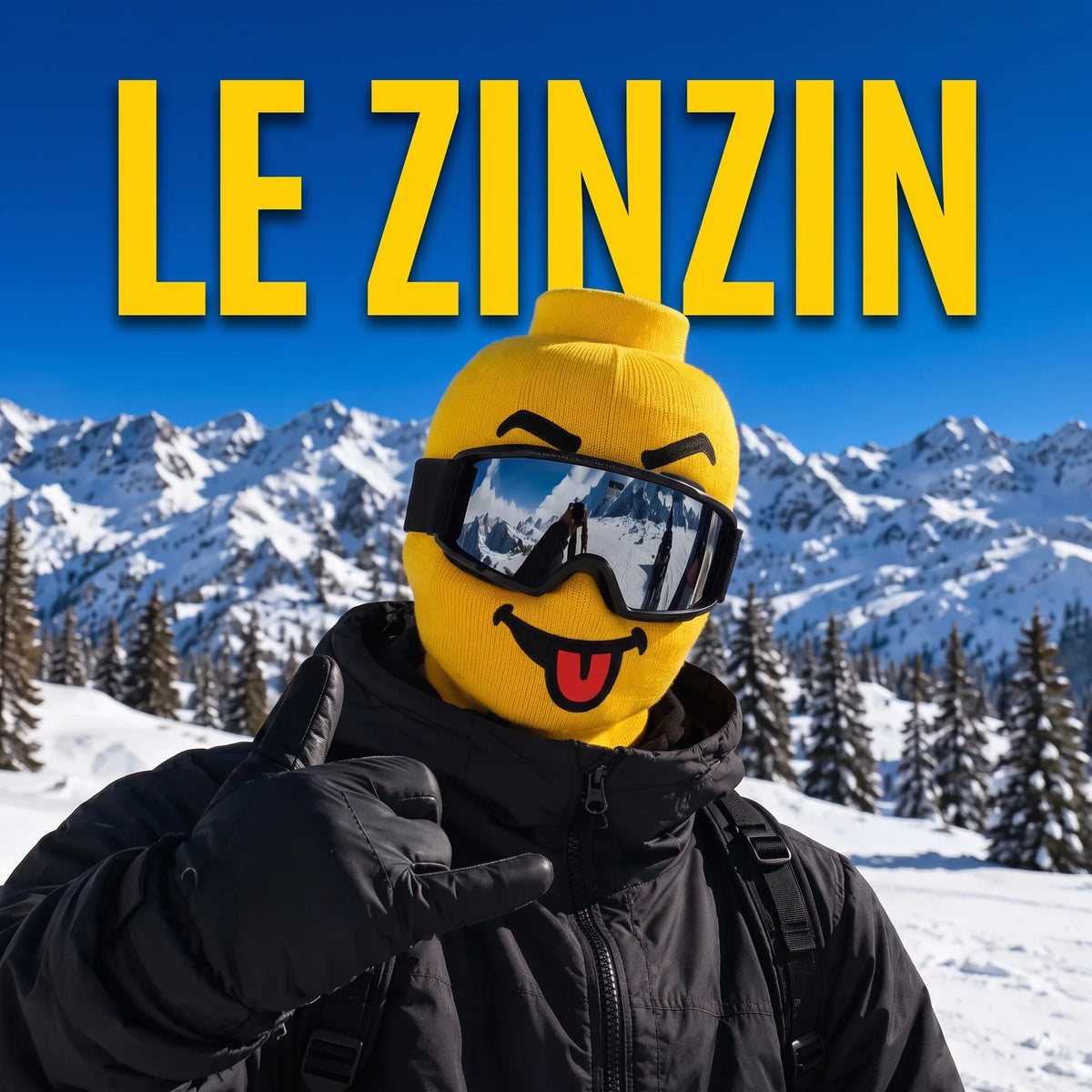 Masque de ski tête jaune Le Zinzin – langue tirée
